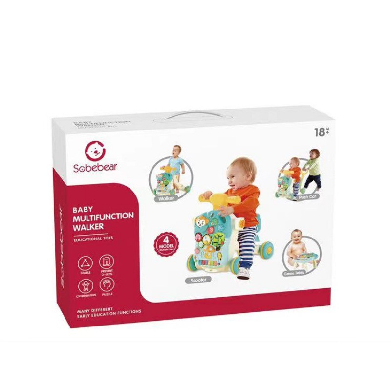 4-in-1 baby walker, sealed box, interactive walking aid for infants and toddlers, anti-slip trolley, game table, toy details Picture