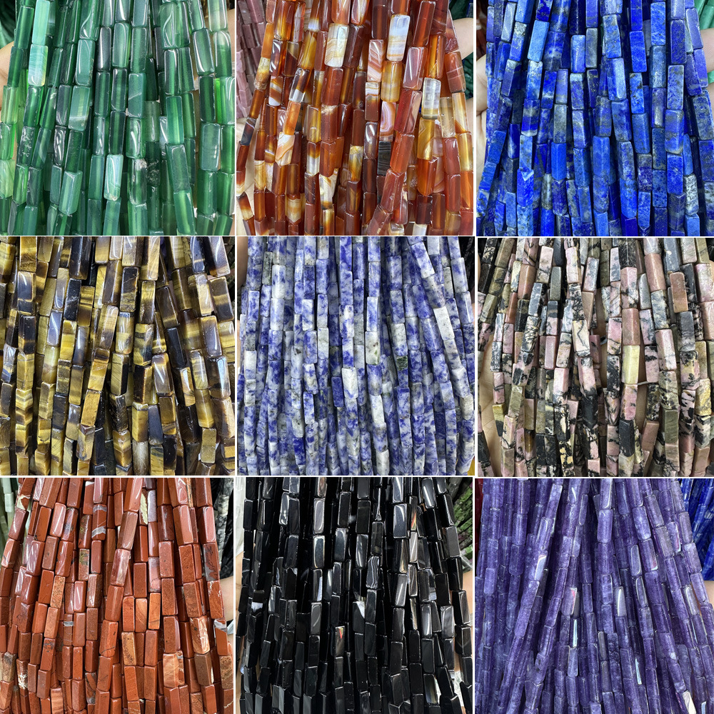 4*13Mm Agate Semi-Precious Stone Square Bead Bracelet Diy Accessories Loose Bead Tiger Eye Stone Cuboid Beading