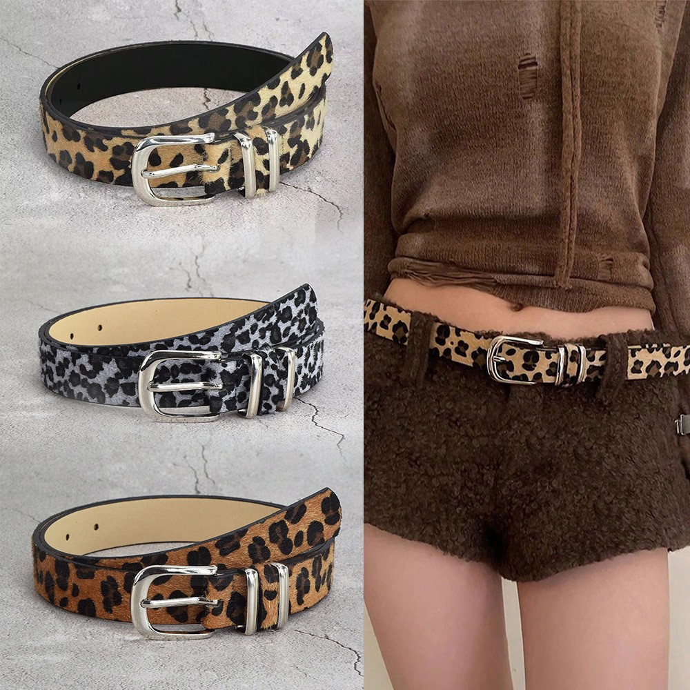 The cross-border bestseller is a wine-red heart-shaped leopard print horsehair belt with a retro carved western buckle and a dress belt pic 1