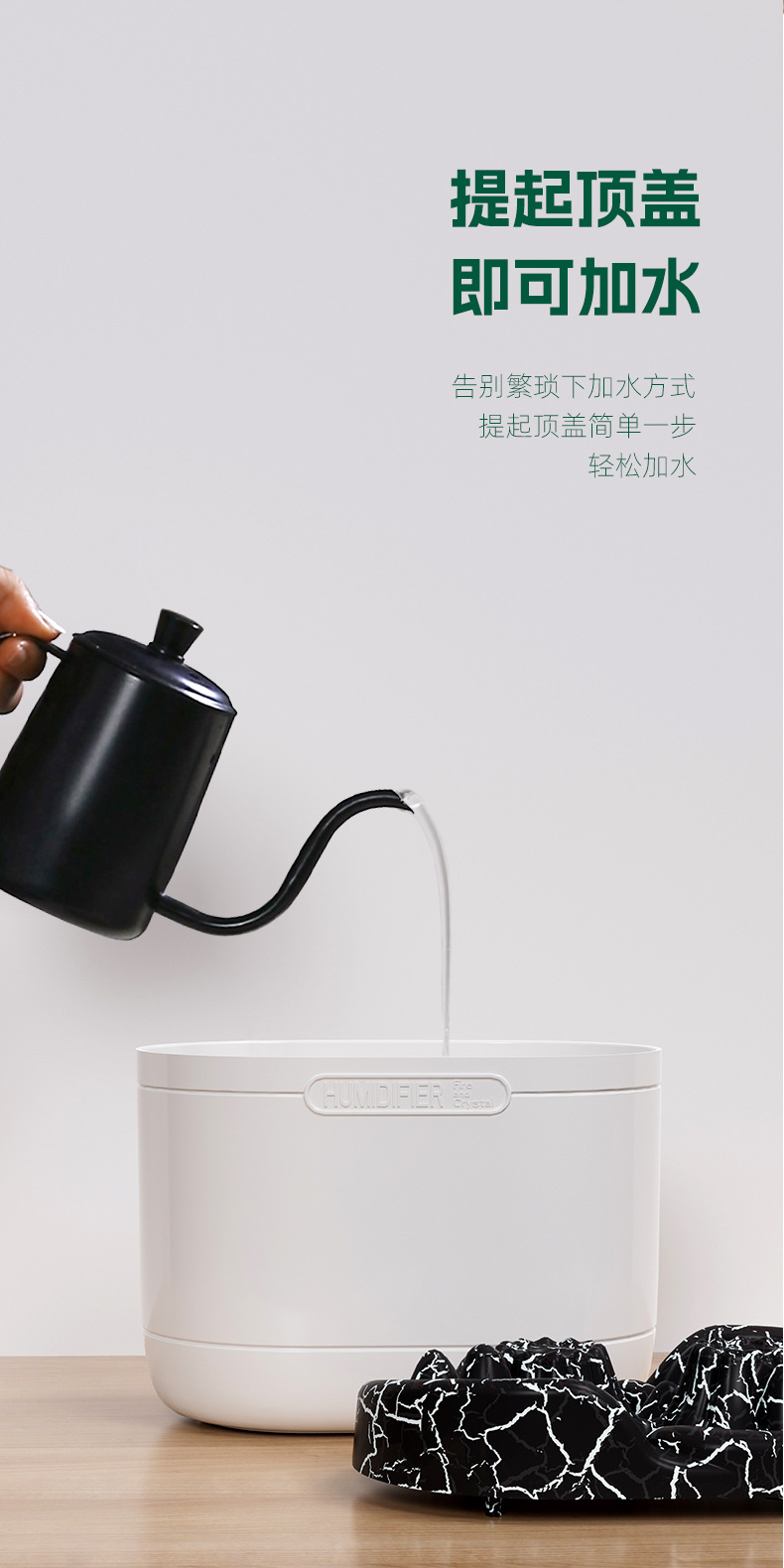 2025 Cross-border Mini Crack Flame Dual-Spray Humidifier for Home Bedroom Desktop Ambient Light Essential Oil Large Spray pic 7