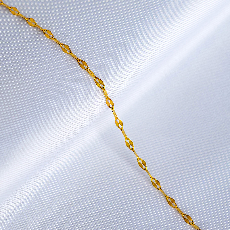 18K gold plain chain necklace for women, O-shaped chain, collarbone chain, snake bone, colored gold, titanium steel, fine single chain, rose gold, no pendant Item Picture