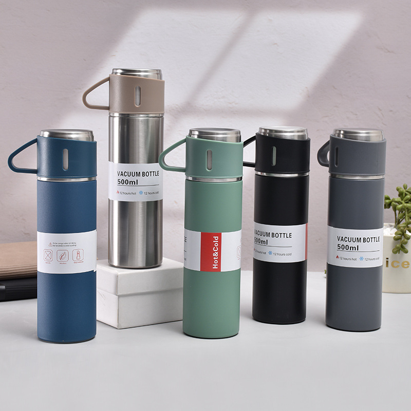 Manufacturers Direct Supply New Stainless Steel Thermos Cup Double Vacuum Portable Water Cup Cup Three Cover Gift Set Cup details Picture