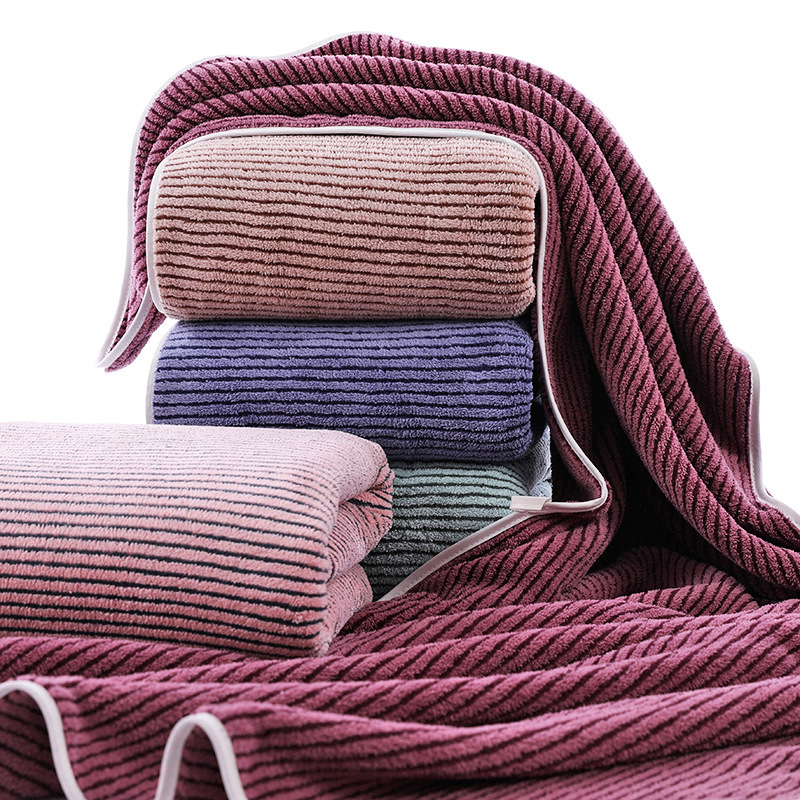 【LOVELY HOME】【 Hold Jia 】 Narrow stripe coral velvet towel bath towel soft absorbent with hand towel bath towel set Household towel wholesale full figure