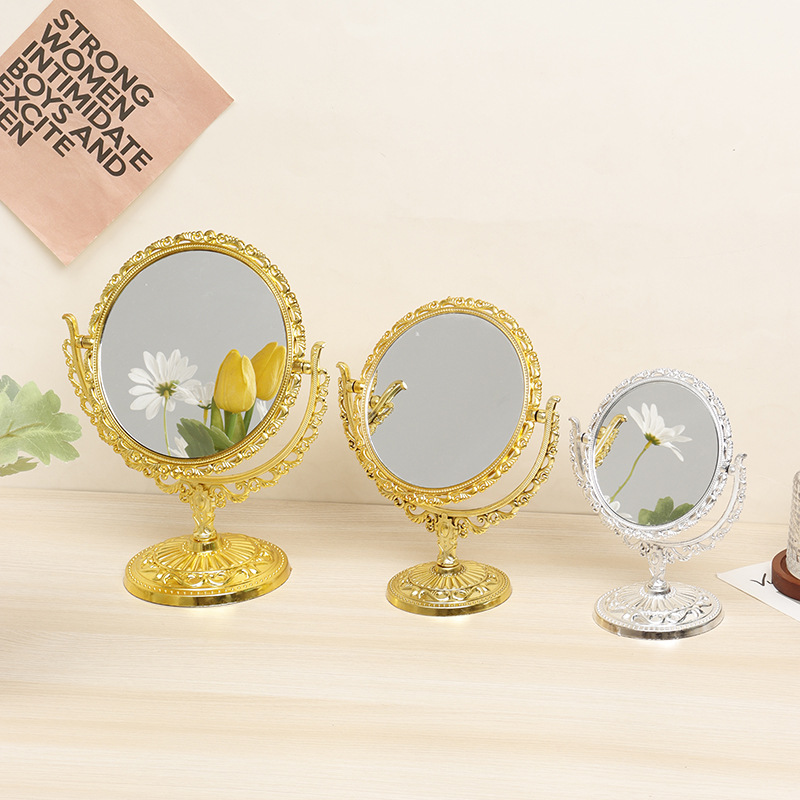厂家直销圆形金色化妆镜欧州古典风格公主化妆镜大号桌面台式镜图