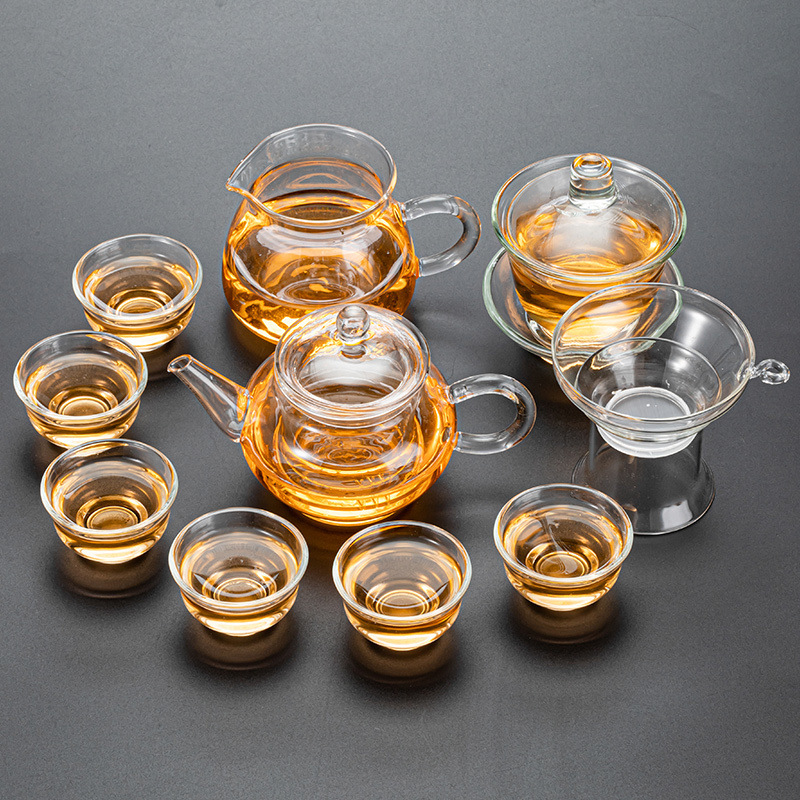 透明玻璃茶具套装家用客厅办公室会客泡茶器功夫茶杯茶壶盖碗茶道