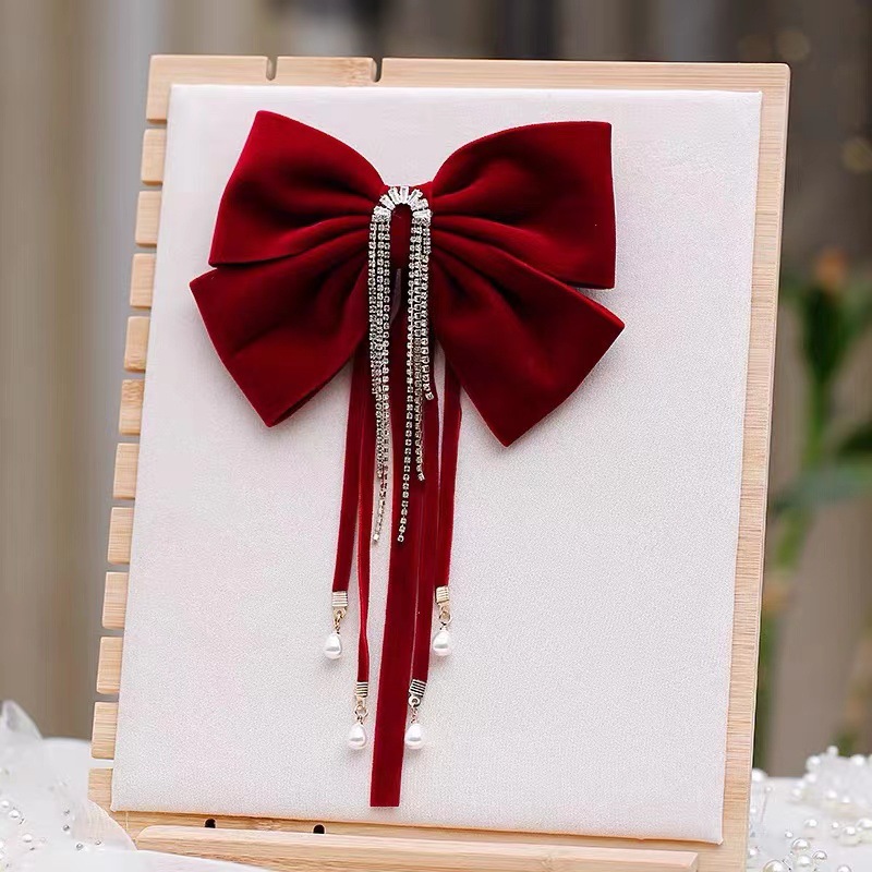 Premium Sense Big Bow Headpiece Hair Clip Female Back Of Head Temperament Hair Card Fall/Winter Hair Accessories Flash Drill Fringe Spring Clip Specification drawing