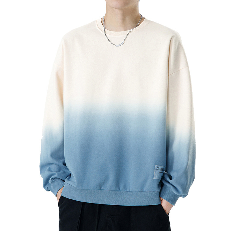 Men's solid-color round-neck hoodie for autumn and winter, a new loose and trendy long-sleeved couple's coat with hanging dyeing Item Picture