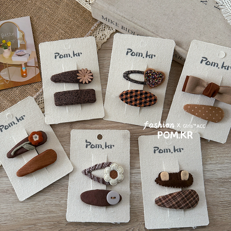 New brown flower bow for Spring 2025, cute forest-style girl side bangs with girl's broken hair clips details Picture