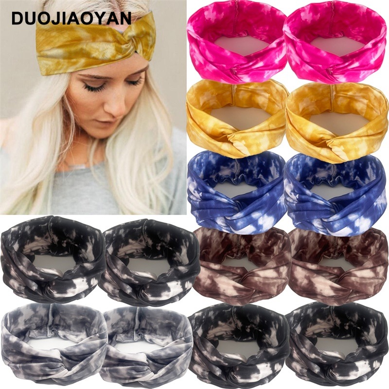 Wholesale of new cross-border fashion tie-dye hair bands, gradient elastic sports hair bands, cross running hair bands and hair accessories details Picture