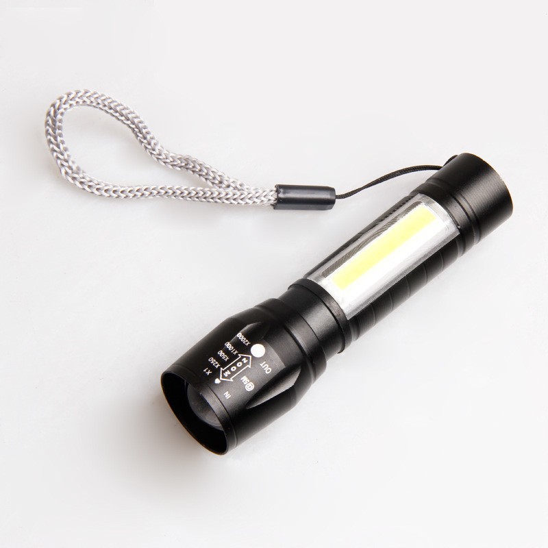 LED small flashlight with side light COB strong light retractable zoom USB charging set Mini 511 flashlight Item Picture