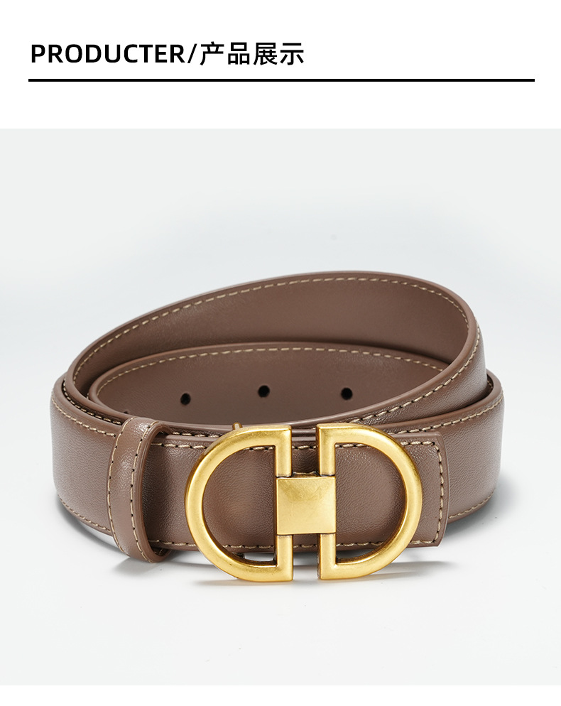 女士腰带双面真皮平滑扣高品质束腰带配连衣裙装饰纯牛皮皮带女潮详情9