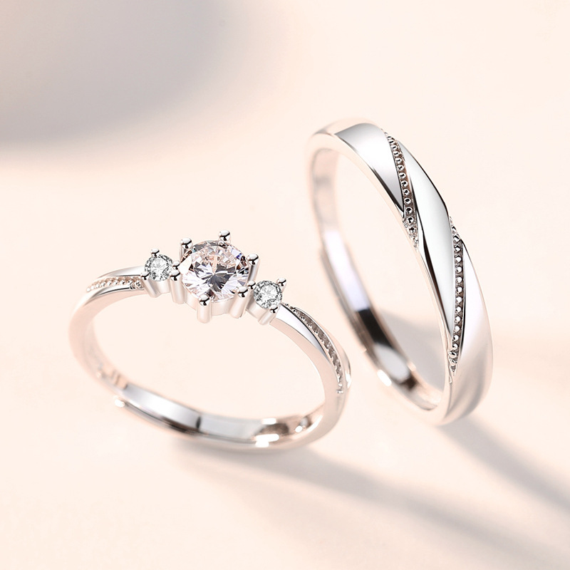 Love at first sight rings, a pair of Japanese and Korean niche, fresh open rings, fashionable and simple diamond-encrusted couple rings Specification image