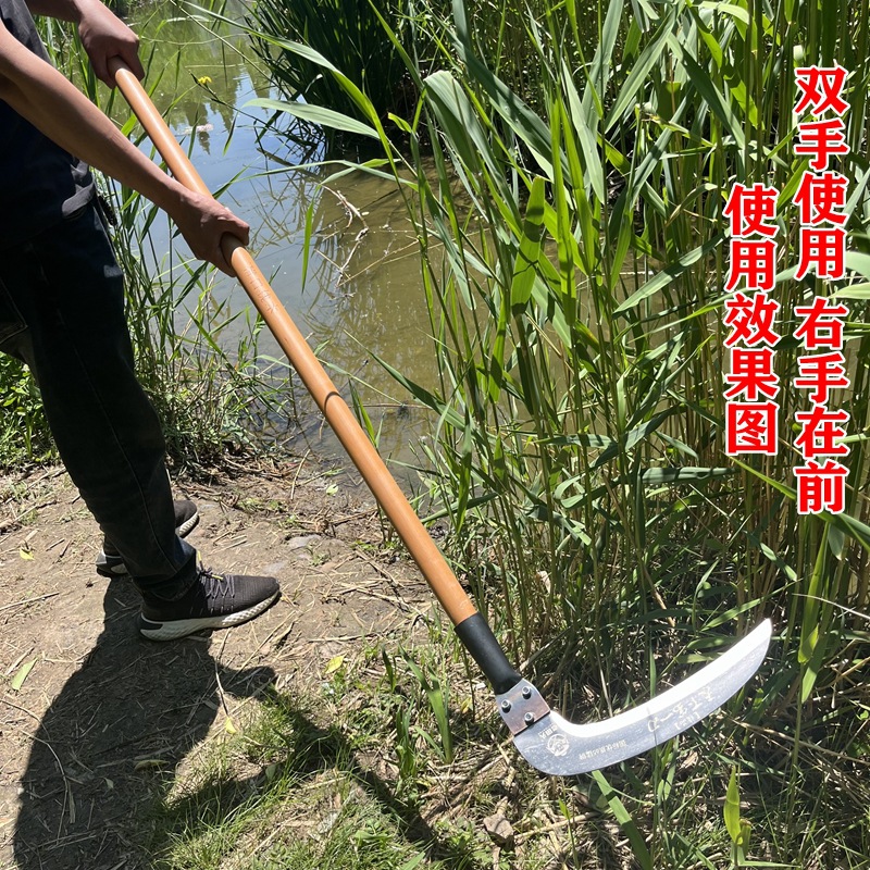 Manganese steel extended large samarium scythe, long-handled scythe for cutting wormwood, agricultural use for cutting reeds, detachable left and right hand large samarium scythe Specification image