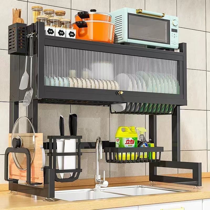 Kitchen sink storage rack, household dishes, sink, bowl cabinet, multi-functional dust-proof with cabinet door, dish storage, draining rack