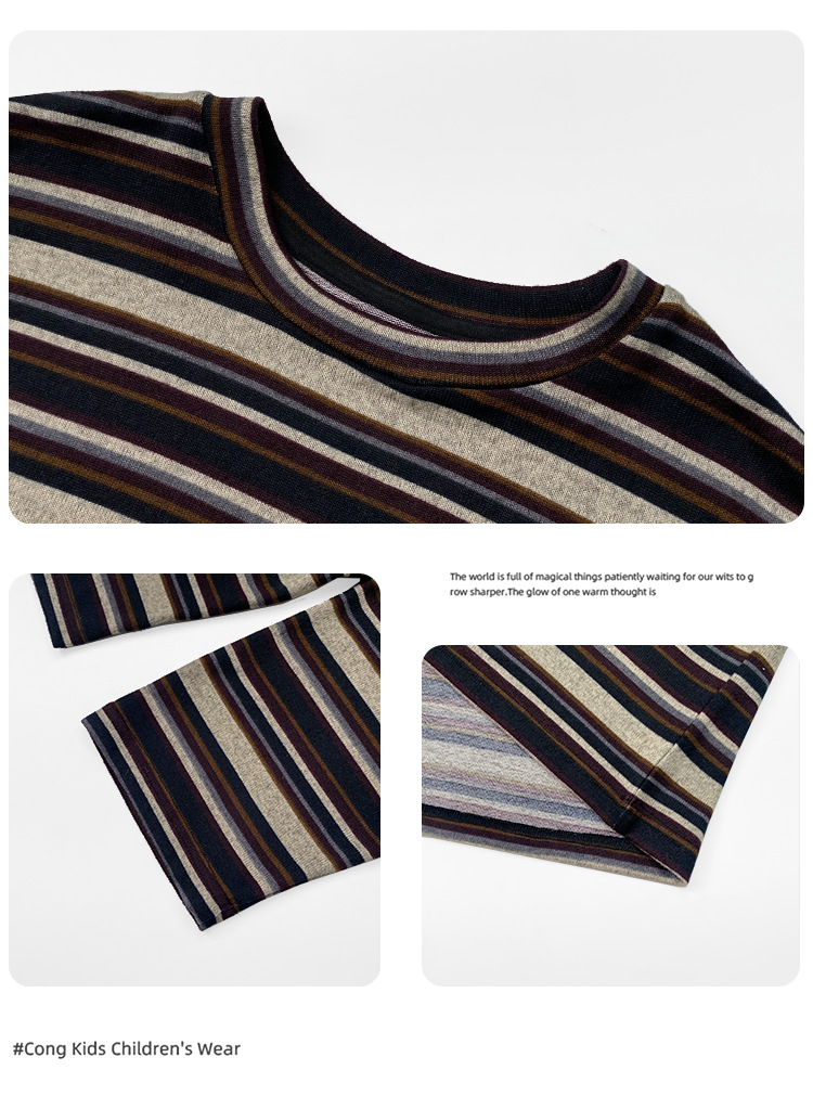 女童撞色条纹长袖t恤2025秋冬新款儿童韩版慵懒风宽松打底衫上衣详情3