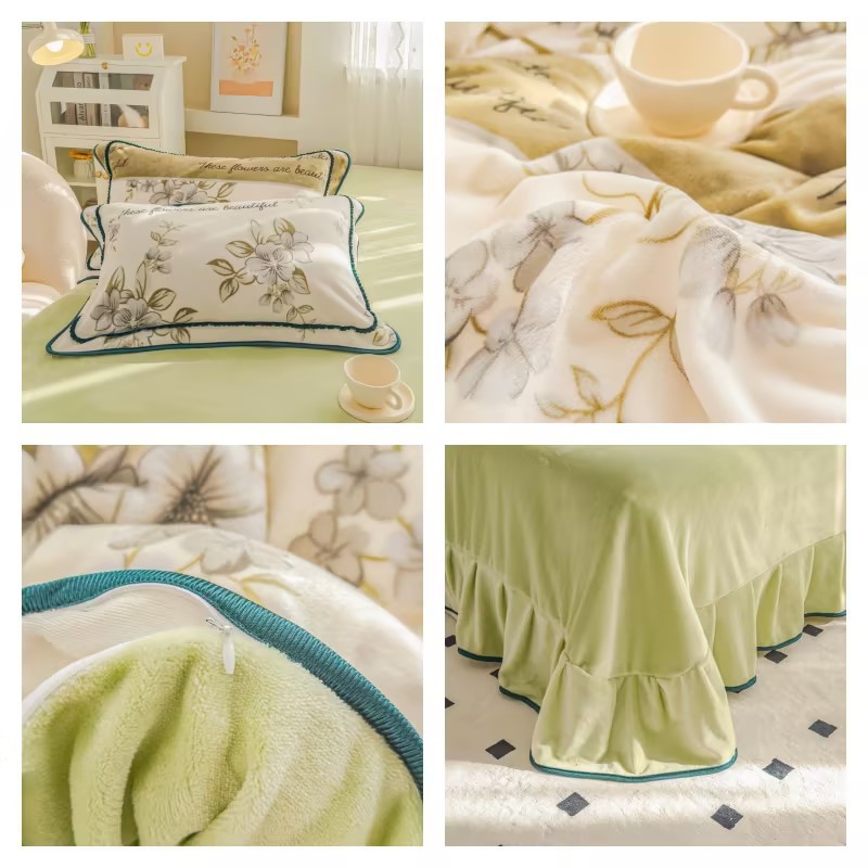 Winter high-end thickened milk velvet four-piece set, warm golden mink velvet bed skirt, double-sided coral velvet bedding set Specification image