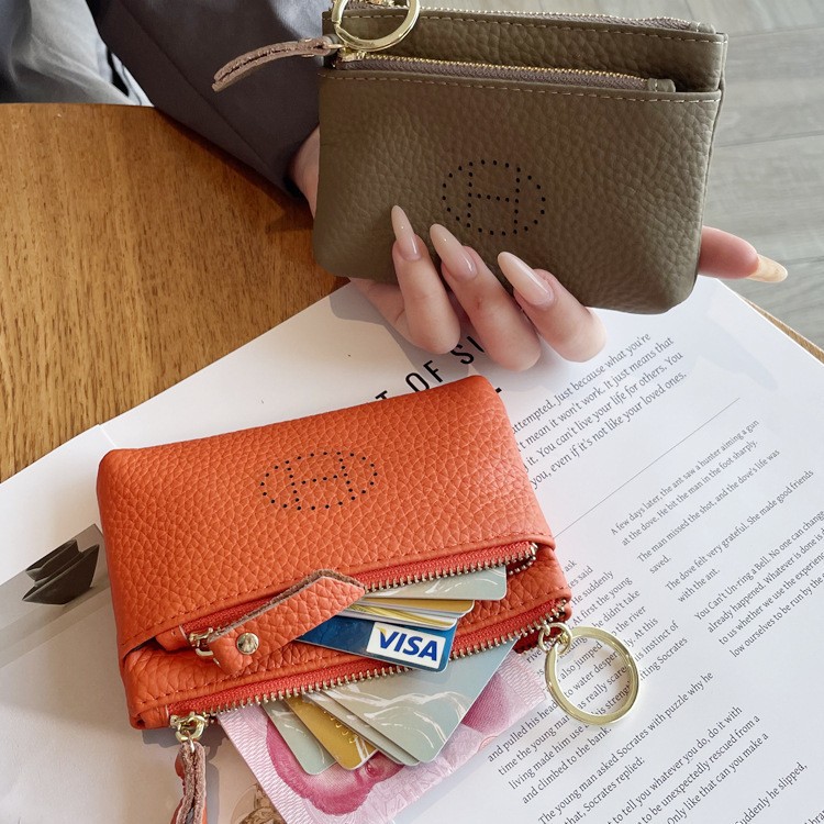 2024 New genuine leather women's loose change bag, top layer cowhide, exquisite and high-end, double zipper, large capacity key small bag for women Application Scenario