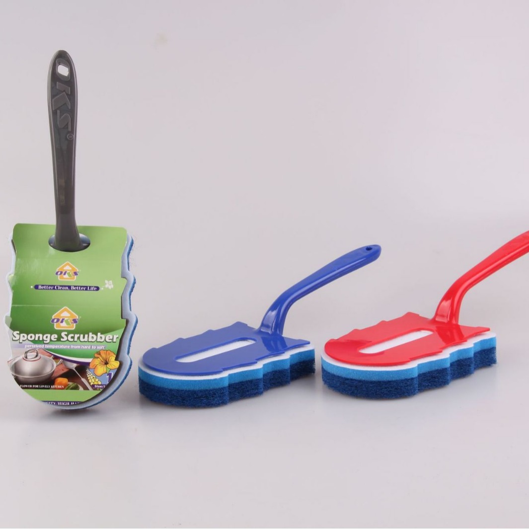 OKS home limpieza de cabeza de esponja cepillo de taza al por mayor cepillo de esponja de mango largo juego de cepillo de esponja de lavado de coche taza de té limpieza de botella