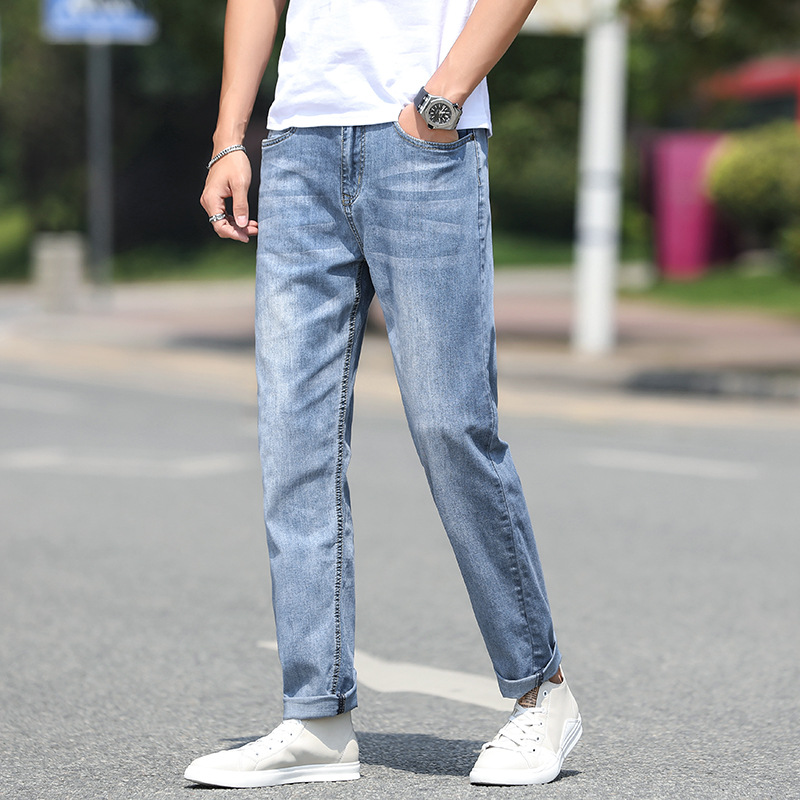 Men's summer thin, loose, large-sized wide-leg straight-leg jeans, trendy casual pants wholesale, middle-aged men's pants Specification image
