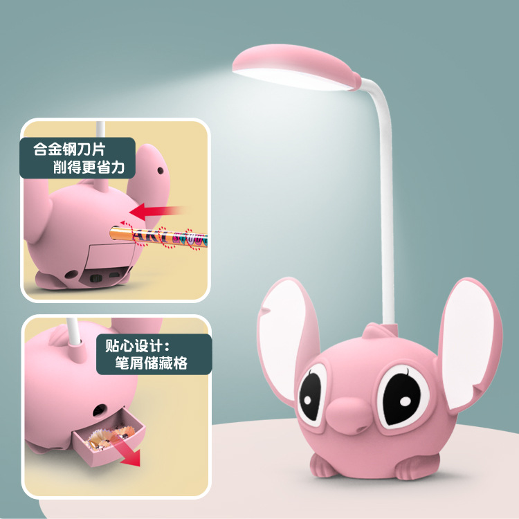Cross-border cartoon Stitch USB charging led desk lamp, student eye-protecting desk lamp, bedside hamburger night light strip, pencil sharpener Specification image
