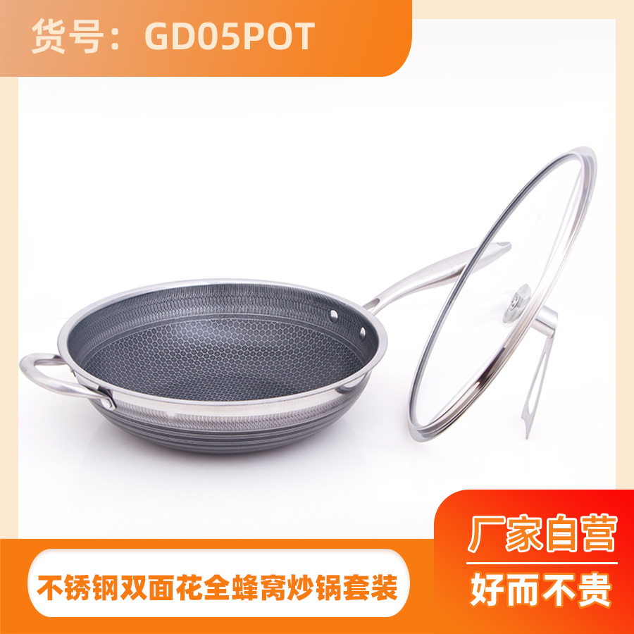Stainless steel wok, single-sided honeycomb steel non-coated non-stick cookware details Picture