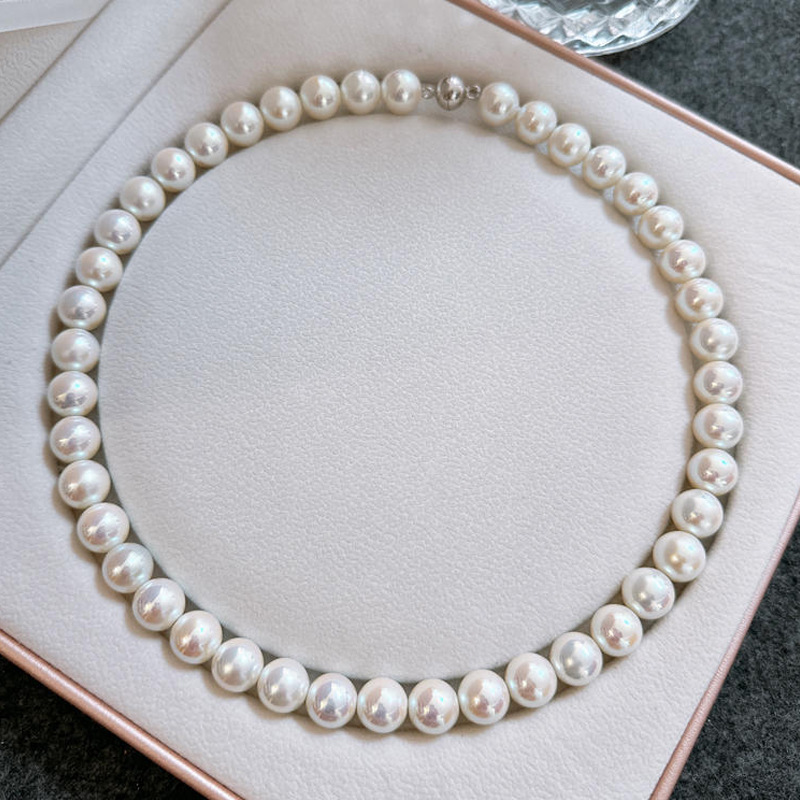 Magnetic clasp colorful mother-of-pearl necklace for women, high-end and niche Australian white pearl sweater chain, beaded collarbone chain accessory