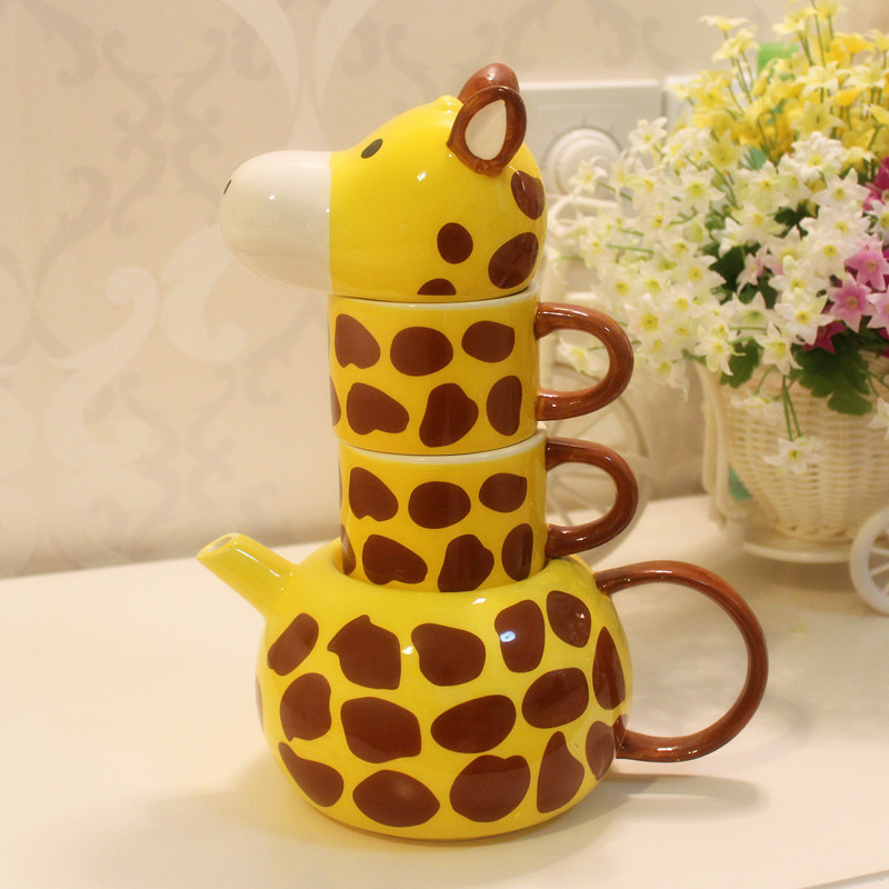 可爱长颈鹿动物套杯马克杯创意卡通喝水陶瓷杯子  生日套装礼物图