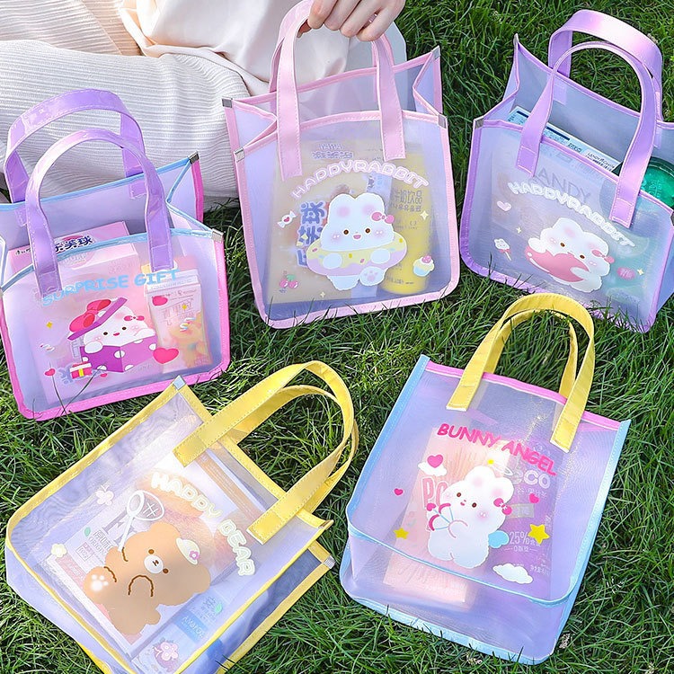 Ins Girl Korean Cartoon Transparent Handbag Cute Bear Casual Jelly Beach Bag Student Hand Bag Girl Specification drawing