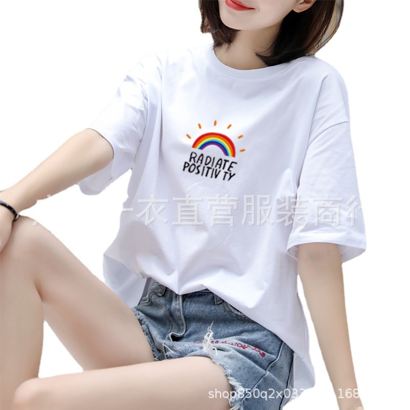 Factory wholesale of new women's short-sleeved T-shirts and women's casual loose half-sleeved T-shirts. Street stall live streaming for foreign trade supply Item Picture