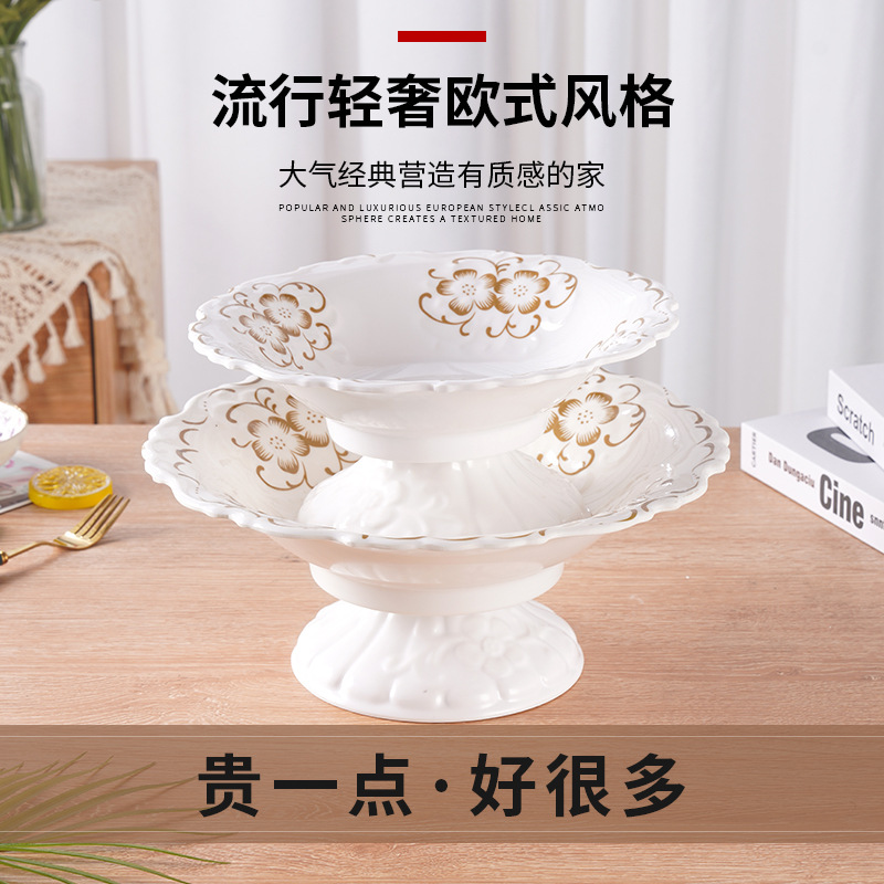 A detachable European-style fruit plate with a golden edge, an imitation porcelain candy plate and a dried fruit plate for the living room details Picture