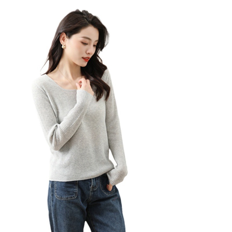 2024 New Inner Square Collar Knitwear Women's Pure Color All Korean Version Of Spring Upw Soft Waxy Cotton Linen Breathable Top Item Picture