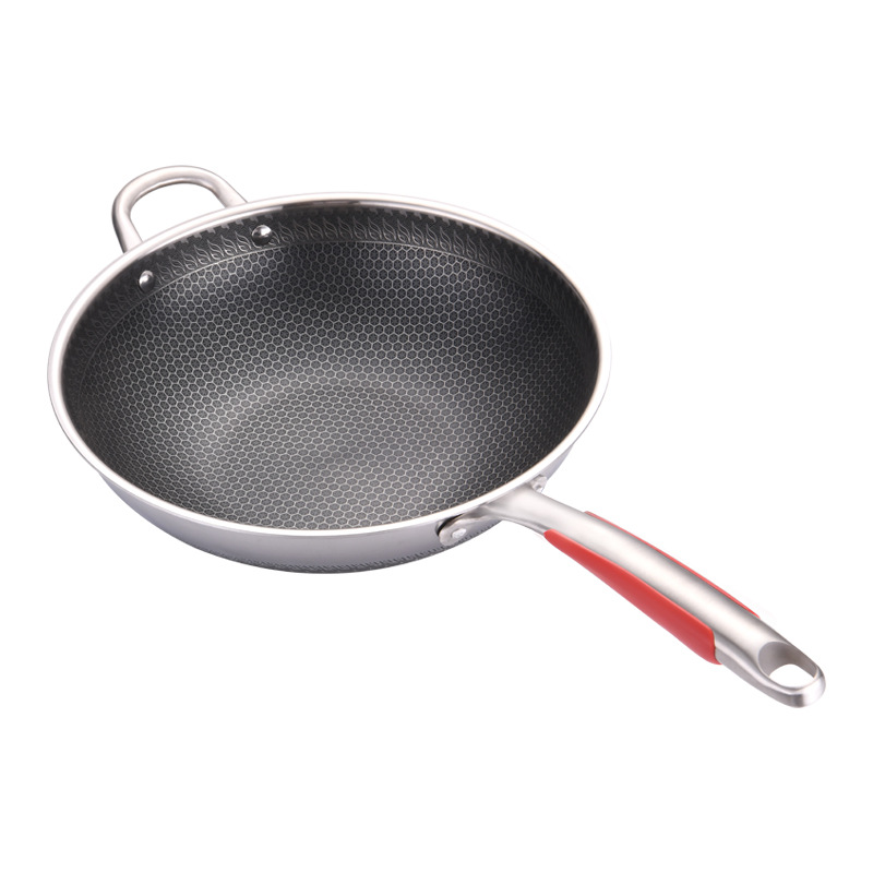 New 304 stainless steel flat-bottomed wok, micro-fume cooking wok, steel core non-stick wok, a best-selling foreign trade product Specification image