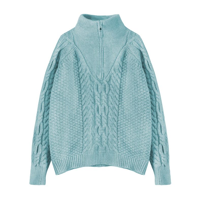 Versión coreana cuello alto media cremallera suéter de las mujeres otoño invierno nuevo dulce temperamento lento holgado exterior desgaste suéter de punto Item Picture