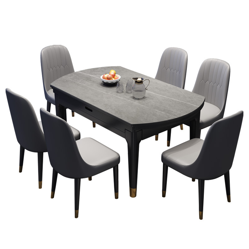 意式极简实木岩板餐桌椅组合小户型伸缩折叠方桌可变圆桌家用饭桌详情图5