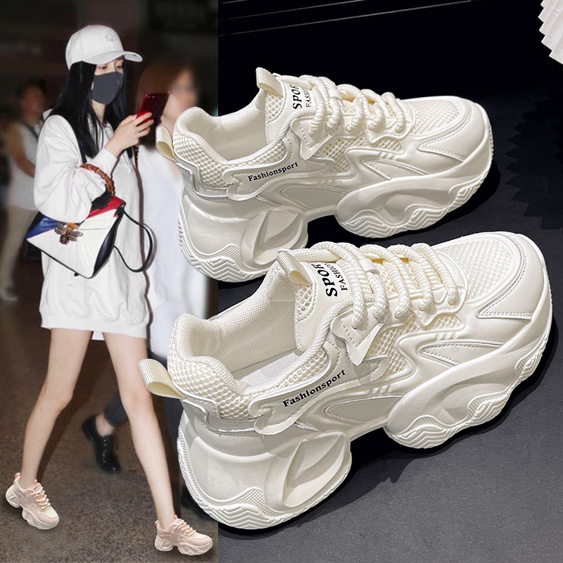 透气网面显高老爹鞋女2025夏季新款时尚休闲百搭厚底跑步运动鞋子