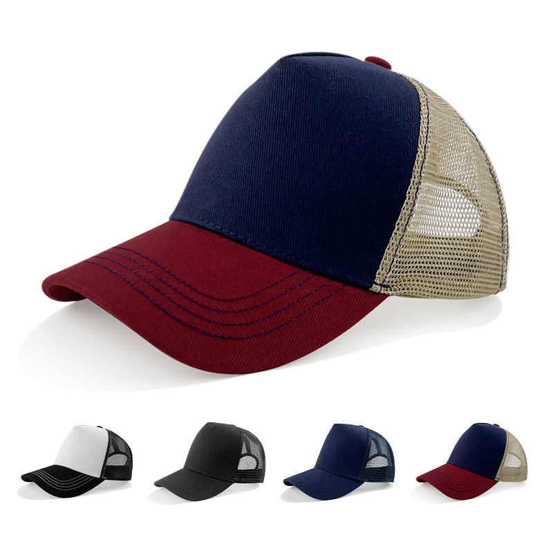 Verano poliéster algodón patchwork color malla sombrero formular LOGO bordado viaje al aire libre sombrero de sol casual transpirable sombrero de pato wholesale
