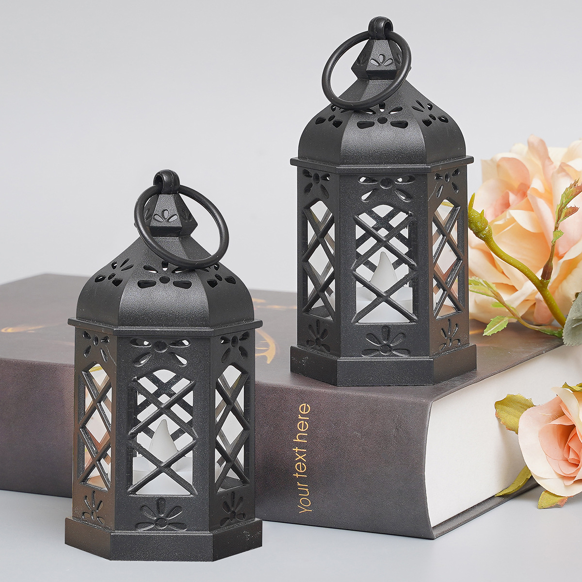 Electronic candle lamp lantern lantern simulation candle retro European candle candlestick decoration LED lamp decoration details Picture