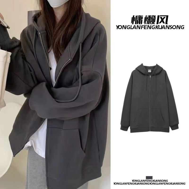 Hoodie, jacket, women's spring and autumn style, zipper, Korean laid-back style, thick hooded, 2023 new bestseller, cardigan, thin autumn style