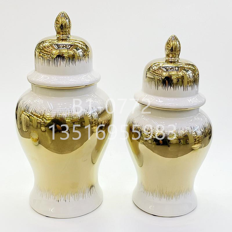 Light luxury electroplated ceramic general tank soft entryway storage tank Hotel European-style flower vase crafts decoration full figure