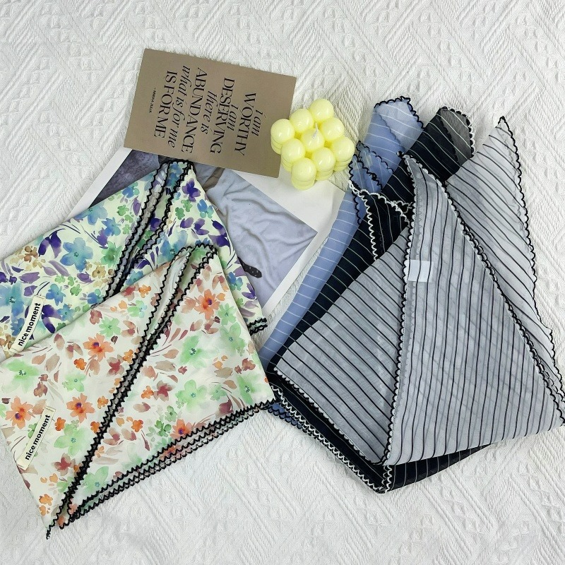 头巾夏女田园韩系多功能时髦防晒透气波点丝巾条纹三角巾围脖头巾详情7