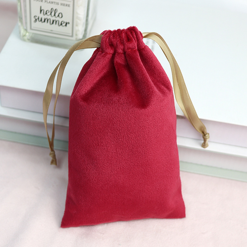 Red festive velvet drawstring bag, dust-proof packaging, velvet storage bag, New Year gift, drawstring bag with LOGO printing Specification image