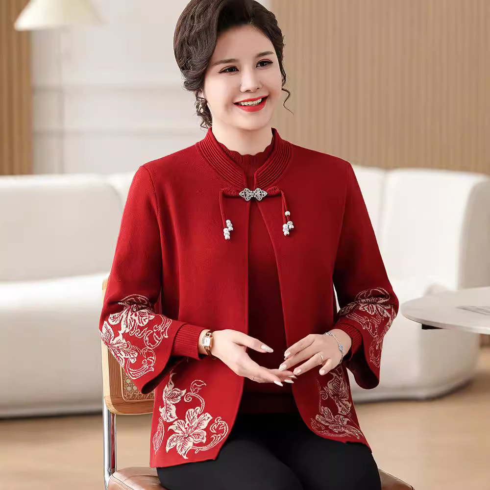 中老年外套胖妈妈中式喜服秋装女套装大码加肥礼服婚宴两件喜婆婆