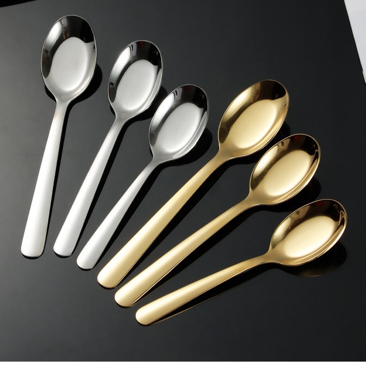 304 Food Grade Stainless Steel Spoon Thickened High Appearance Horizontal Flat Spoon Dining Long Handle Spoon Household Flat Spoon details Picture