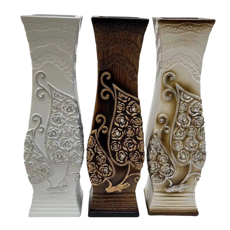 Wholesale circular classical European ceramic magnesite resin home interior 60cm high-quality decorative floor-standing large vases Specification image