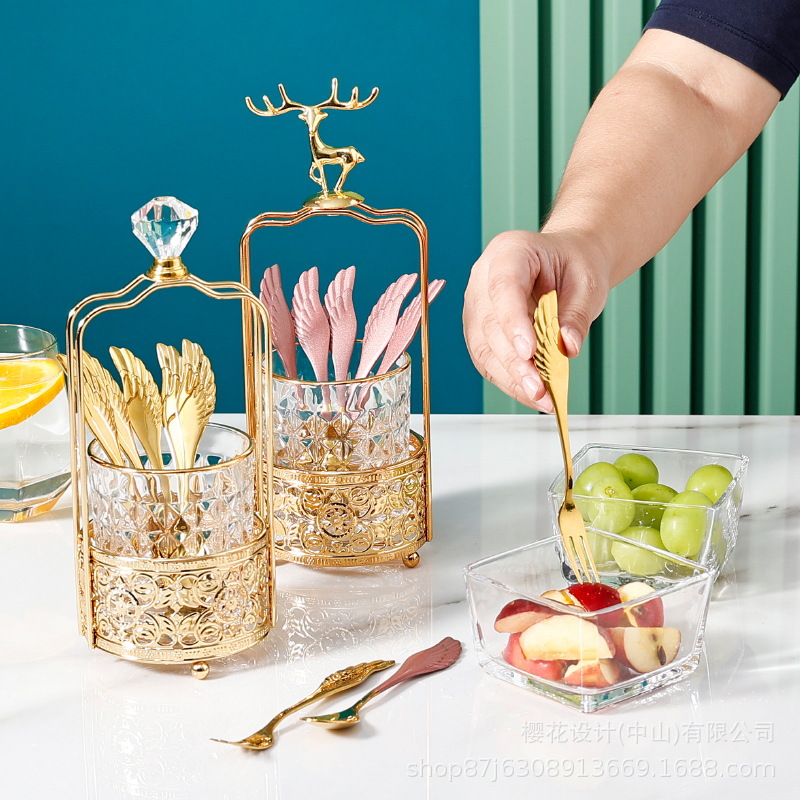 Nordic Light Luxury Stainless Steel Fruit Fork Set Home Instagram Red Cake Fork Creative Storage Jar Fruit Tag Specification drawing
