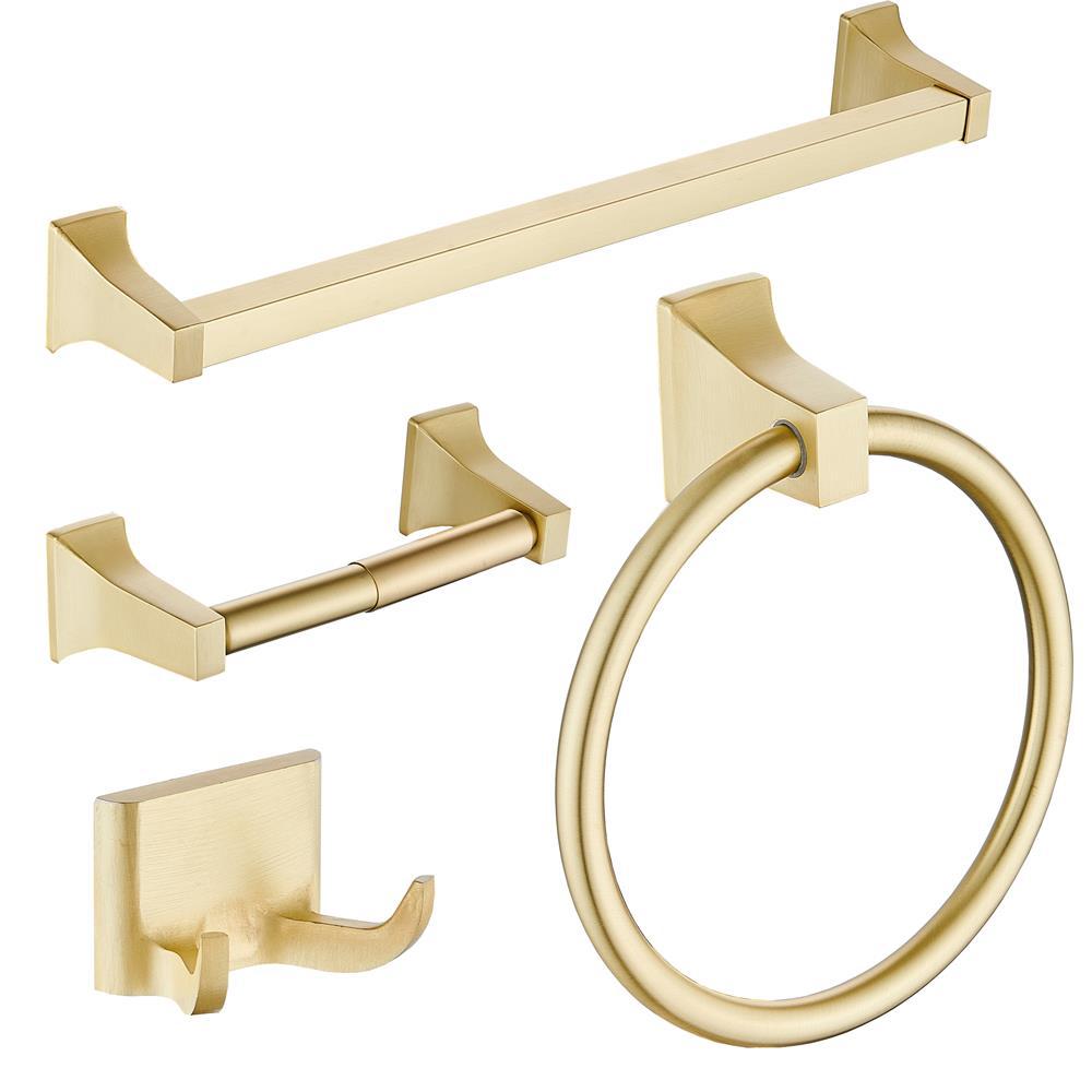 Brushed gold towel bar set of 4 pieces, household wall-mounted bathroom hanging piece, bathroom towel rack, bathroom hardware hanging Specification image