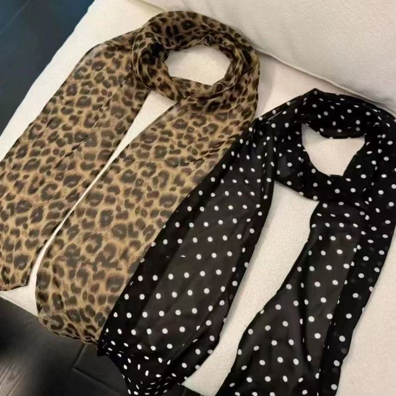 Brown polka dot silk scarf print, a high-end and versatile accessory for women, a 2025 new style hair band long scarf for tying hair details Picture