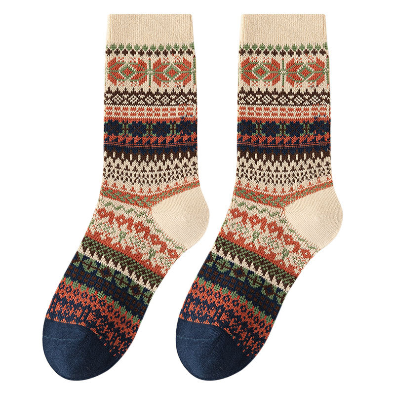 Sock stall, one-piece consignment for autumn and winter, retro socks for women, boneless ethnic style, double stitch, double-needle Boken shoes, mid-calf socks, trendy combed cotton sports socks, one-piece consignment Item Picture