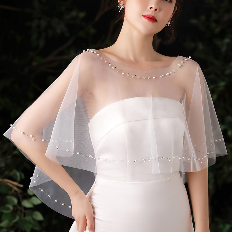 Bride Dress Shawl Wedding Hand-Made Pearl Float Yarn Cloak Wedding Studio Photo Registration Photo Props Woman Application Scenario