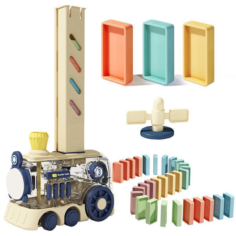 Children's large domino retro train toy automatic card release car training baby puzzle early education domino electric toy Item Picture